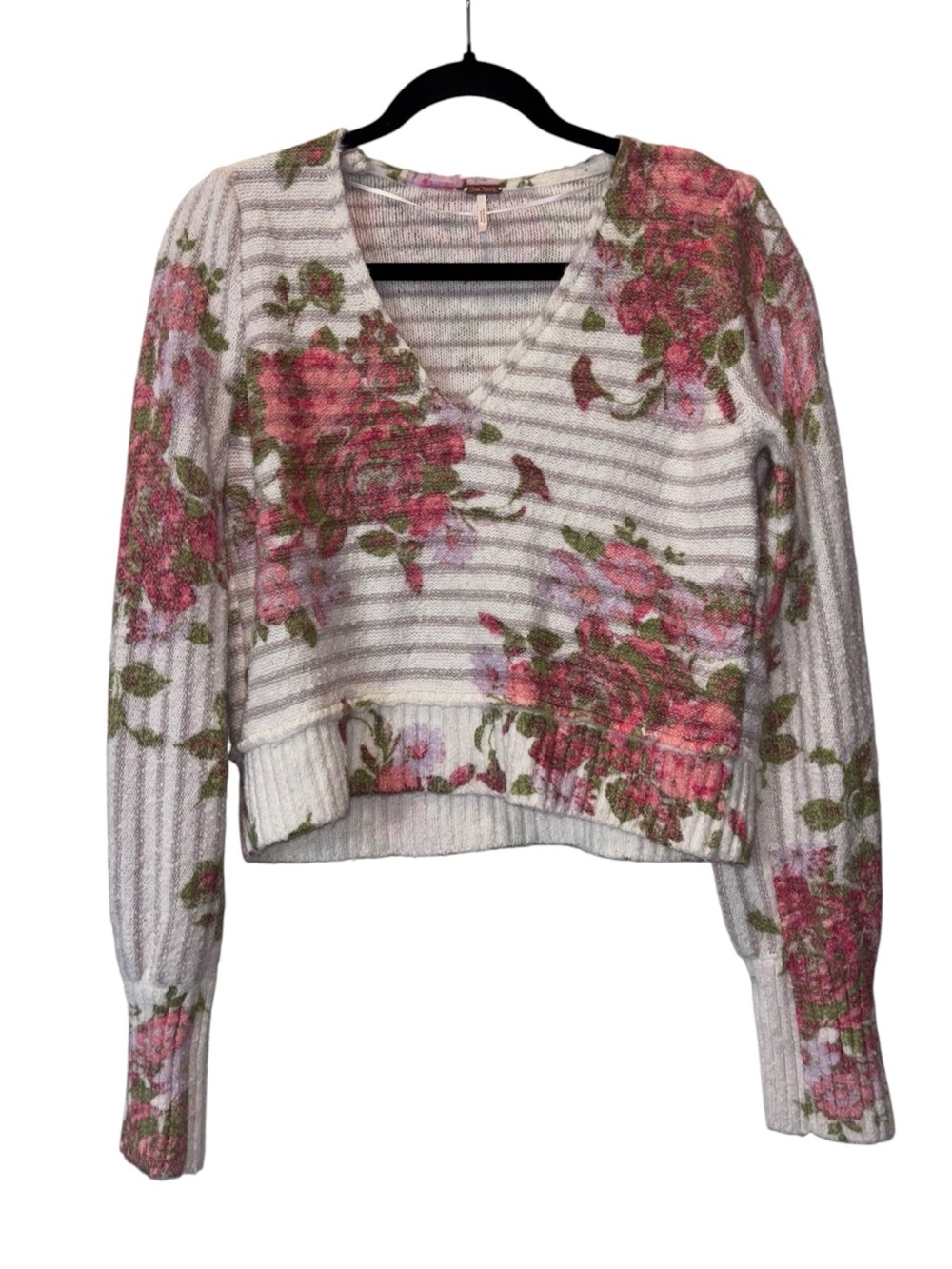 Free People Bed Of Roses Pullover Cropped Sweater Candy Combo M - Picture 5 of 16